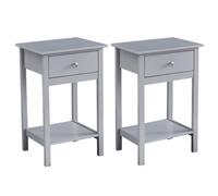 MCC Direct Set Of 2 Solid Wooden Bedside Table With Large Open Shelf And Drawer Grey Arlo By Mcc