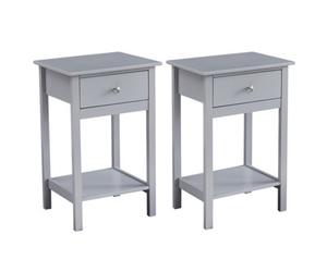 MCC Direct Set Of 2 Solid Wooden Bedside Table With Large Open Shelf And Drawer Grey Arlo By Mcc