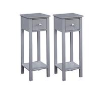MCC Direct Set Of 2 Solid Wooden Bedside Table With Open Shelf And Drawer Grey Amelia By Mcc