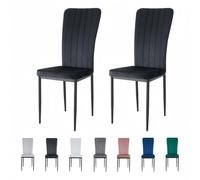 MCC Direct Set of 2 Velvet Dining Chairs Padded Upholstered Accent Chair Elle in Black MCC Direct Black