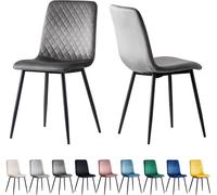 mcc direct Set of 2 Velvet Fabric Dining Chairs with Metal Legs (Dark Grey) - Lexi