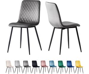 mcc direct Set of 2 Velvet Fabric Dining Chairs with Metal Legs (Dark Grey) - Lexi
