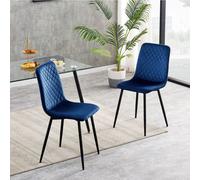 MCC Direct Set of 2 Velvet Fabric Upholstered Dining Chairs Lexi in Dark Blue MCC Direct Dark Blue