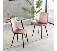 MCC Direct Set of 2 Velvet Fabric Upholstered Dining Chairs Lexi in Pink MCC Direct Pink