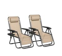 MCC Direct Set of 2 Zero Gravity Garden Recliner Chairs Outdoor Sun Lounger in Cream MCC Direct Cream