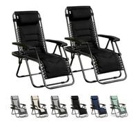 Set of 2 Zero Gravity Heavy Duty Outdoor Garden Reclining Chairs with Padded Seat Black
