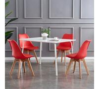 MCC Direct Set Of 4 Dining Chairs With Solid Wooden Legs And Seat Cushion Pads In Red - Eva By Mcc