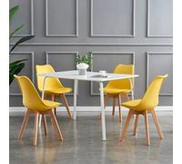 MCC Direct Set of 4 Dining Chairs Wooden Legs & Padded Seat Cushions Eva in Yellow MCC Direct Yellow