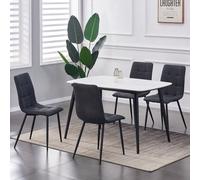 MCC Direct Set of 4 Faux Suede Leather Dining Chairs Henri in Black MCC Direct Black