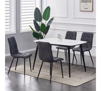 MCC Direct Set of 4 Faux Suede Leather Dining Chairs Henri in Dark Grey MCC Direct Dark Grey