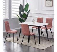 MCC Direct Set of 4 Faux Suede Leather Dining Chairs Henri in Dusty Pink MCC Direct Dusty Pink