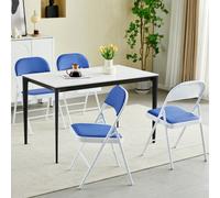 Mcc Direct Set Of 4 Folding Dining Chairs Metal Frame Padded Seats Blue