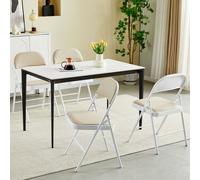 MCC Direct Set of 4 Folding Dining Chairs Metal Frame Padded Seats in Beige MCC Direct Beige