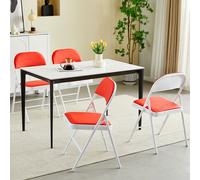MCC Direct Set of 4 Folding Dining Chairs Metal Frame Padded Seats in Red MCC Direct Red