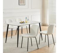 MCC Direct Set Of 4 Teddy Faux Fur Stitched Design Dining Chairs Beige/white Bella By Mcc