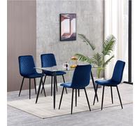 MCC Direct Set of 4 Velvet Fabric Upholstered Dining Chairs Lexi in Dark Blue MCC Direct Dark Blue