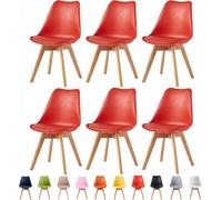 MCC Direct Set Of 6 Dining Chairs With Solid Wooden Legs And Seat Cushion Pads In Red - Eva By Mcc