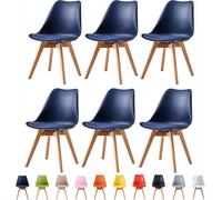 MCC Direct Set of 6 Dining Chairs with Solid Wooden Legs & Seat Cushion Pads in Grey - Eva by MCC in Blue MCC Direct Blue