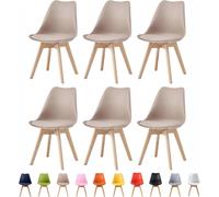 MCC Direct Set of 6 Dining Chairs with Solid Wooden Legs & Seat Cushion Pads in Grey - Eva by MCC in Brown MCC Direct Brown