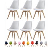 MCC Direct Set of 6 Dining Chairs with Solid Wooden Legs & Seat Cushion Pads in Grey - Eva by MCC in White MCC Direct White