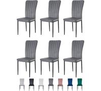 MCC Direct Set Of 6 High Back Dining Chairs Velvet Fabric Kitchen Dining Seating Dark Grey - Elle By Mcc