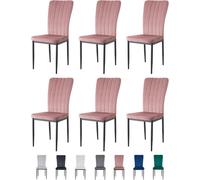 MCC Direct Set Of 6 High Back Dining Chairs Velvet Fabric Kitchen Dining Seating Pink- Elle By Mcc