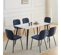 MCC Direct Set Of 6 Teddy Faux Fur Stitched Design Dining Chairs Blue Bella By Mcc