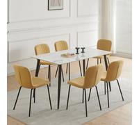 MCC Direct Set Of 6 Teddy Faux Fur Stitched Design Dining Chairs Yellow Bella By Mcc