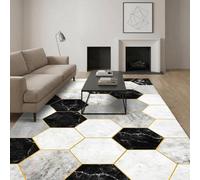 MCC Direct Short Pile Rectangular Hexagon Pattern Rug 60X110Cm Black