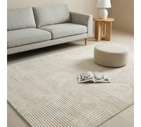 MCC Direct Short Pile Rectangular Lined Pattern Rug Indoor Carpet Mat 6 sizes in Cream | Size: 60 cm x 110 cm MCC Direct Cream 60 cm x 110 cm