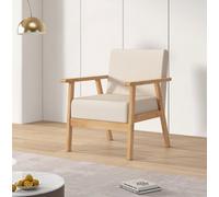 Mcc Direct Single Seater Upholstered Linen Accent Chair Wooden Sofa With Comfortable Padded Seat - Beige