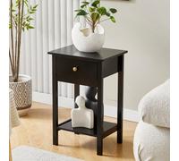 MCC Direct Solid Wooden Bedside Table With Large Open Shelf And Drawer Black Arlo By Mcc
