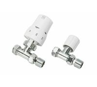 MCC Direct Thermostatic Straight Radiator Valve & Modern Lock Shield Valve - Classic White By Mcc