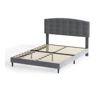 MCC Direct Velvet Upholstered Double Bed Frame with Adjustable Headboard Cheyenne in Dark Grey MCC Direct Dark Grey Double