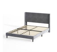 MCC Direct Velvet Upholstered King Size Bed Frame with Channel Headboard Charlie in Dark Grey MCC Direct Dark Grey King