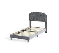 MCC Direct Velvet Upholstered Single Bed Frame with Tufted Headboard Chelsey in Dark Grey MCC Direct Dark Grey Single