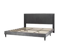 MCC Direct Velvet Upholstered Superking Bed Frame with Channel Headboard Charlie in Dark Grey | Size: Super King MCC Direct Dark Grey Super King