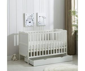 mcc direct White Wooden Orlando Baby Cot Bed & Rollaway Drawer & Aloe Vera Water Repellent Mattress(Orlando Drawer White)