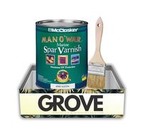 McCloskey Man O' War Satin Clear Marine Spar Varnish 1 qt Bundle with Flat Chip Brush - Marine Grade Polyurethane for Outdoor Wood Protection and Finish - Gift Set (2 Items)