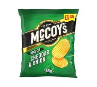 McCoy’s Cheddar & Onion Crisps 20 × 65 g PMP - Full-Flavour Ridge-Cut Potato Snacks with Rich Cheddar & Onion Taste - Suitable for Vegetarians - Official Hundred Cricket Team Partner