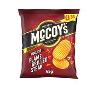 McCoy’s Flame Grilled Steak Crisps 20 × 65 g PMP - Full-Flavour Ridge-Cut Potato Chips with Charcoal-Grilled Steak Taste - Suitable for Vegetarians - Official Hundred Team Partner - Convenient Bag Pac