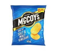 McCoy’s Salt & Malt Vinegar Crisps 20 × 65 g PMP - Full-Flavour Ridge-Cut Potato Chips with Classic Tangy Vinegar & Sea Salt Taste - Vegetarian Friendly