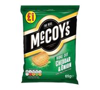 McCoys Cheddar and Onion Flavour Ridge Cut Potato Crisps, Pack of 16 x 65 g