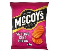 McCoy's Ridge Cut Crisps, Sizzling King Prawn Multipack, Potato Crisp Snacks (18 Bags x 45g, Prawn)