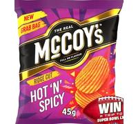 McCoy's Ridge Cut Hot 'n' Spicy Crisps, Grab Bag Size, 45g, Pack of 36