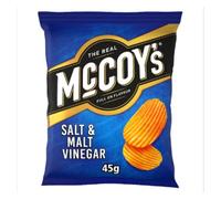 McCoy's Ridge Cut Salt & Malt Vinegar Flavour Potato Crisps, Pack of 26 Bags, 45 g Each