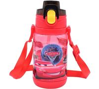 MccQueen Cars Kids Water Bottle with Straw, Lightniing Cars Flip Top Water Bottle Leakproof Auto Push Button Reusable Kids Drink Bottle Leak Proof Water Bottle for Kids and Toddlers, 400ml