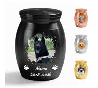 Mccxva Personalized Dog Urns for Ashes, Stainless Steel Small Custom Cremation Urns with Name Photo Date, Mini Urns for Pet Keepsake Memorial, Pet Urns for loved Dogs Puppy Cats Loss (Black)
