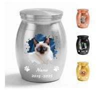 Mccxva Personalized Dog Urns for Ashes, Stainless Steel Small Custom Cremation Urns with Name Photo Date, Mini Urns for Pet Keepsake Memorial, Pet Urns for loved Dogs Puppy Cats Loss (Silver)