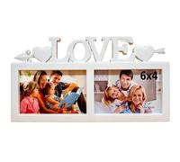 MCCXXII Love Arrow Wall Photo Frame: White Plastic Double 6x4 Inch Picture Frame with LOVE Design, Perfect for Couples, Anniversaries, Wedding, Home Decor, Easy Mounting Horizontal Wall Art